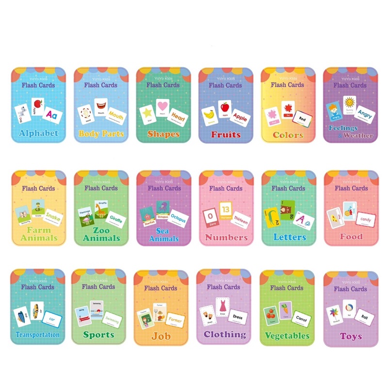 Combo trọn bộ 16 hộp chủ đề Flashcard tiếng anh, thẻ học thông minh cho bé