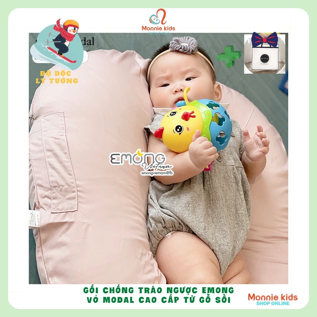 Vỏ gối chống trào ngược cho bé Emong, vỏ gối hàn quốc cao cấp dễ thương - Monnie Kids