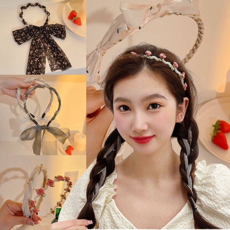 【Bờm Tóc】Băng Đô Cài Tóc Vải Lưới Thắt Nơ Xinh Xắn Thời Trang Hàn Quốc