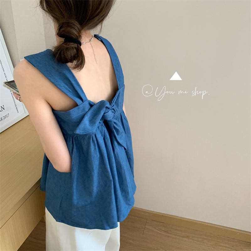 Áo Denim Không Tay Đính Nơ Thời Trang Mùa Hè Cho Nữ