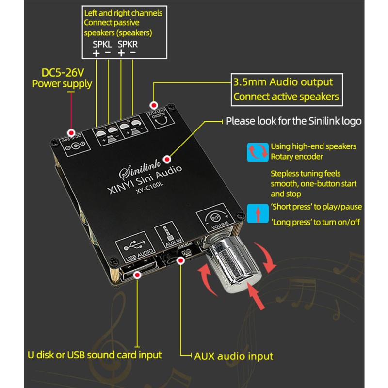 Bảng Mạch Khuếch Đại Âm Thanh Bluetooth 5.0 Mojito Xy-C100L 100wx2 3.5mm