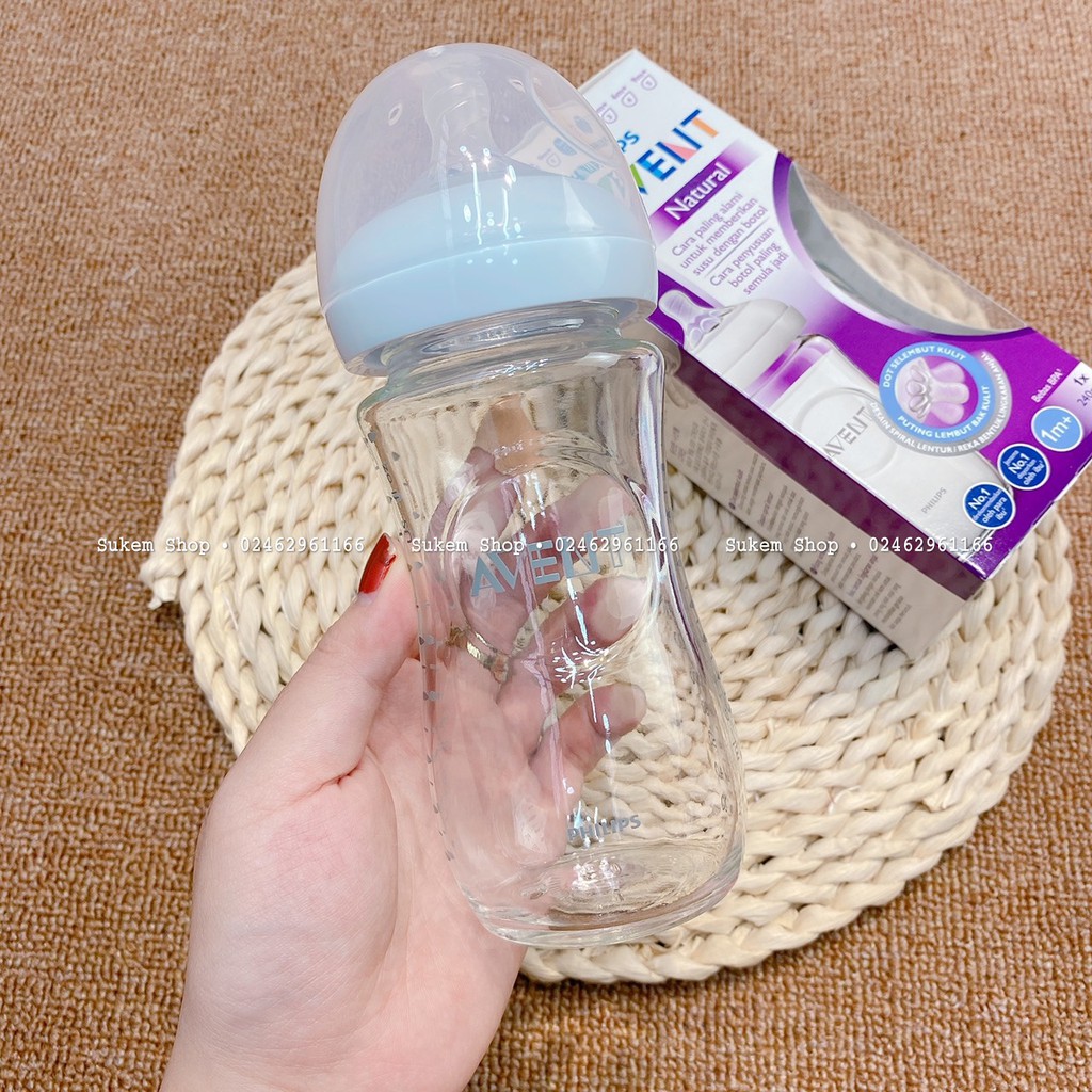 [CHÍNH HÃNG] Bình Sữa Thủy Tinh Philips Avent Nature Cổ Rộng 120ml/240ml Cho Bé