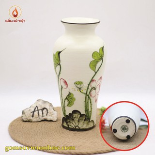 [28cm] Bình Hoa Bát Tràng Bình Loe Vẽ Sen - lọ hoa thủ công, men xước - gian hàng chính hãng Gốm Sứ Việt