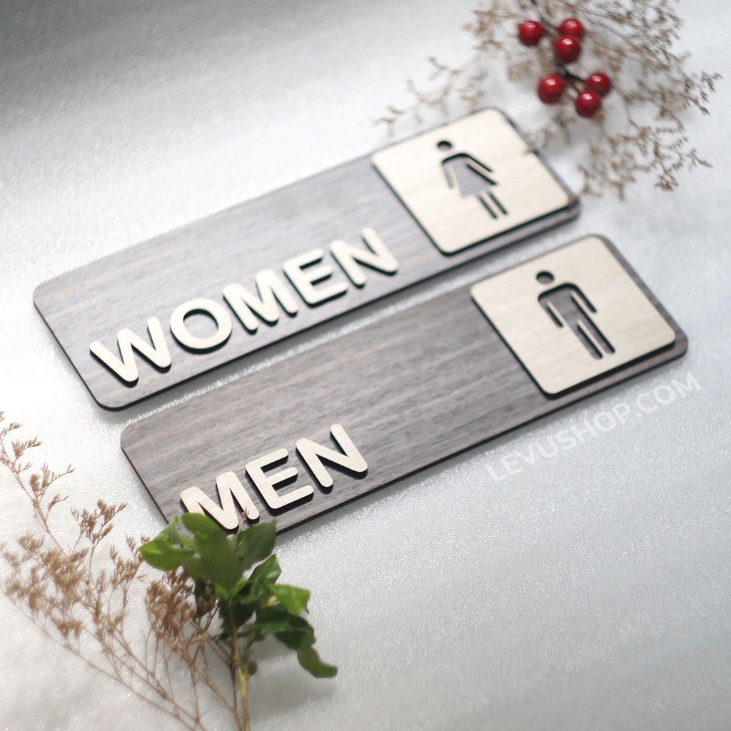 [Mã LIFEXANH03 giảm 10% đơn 500K] Bộ 2 bảng gỗ Toilet Men Women dán cửa trang trí nhà vệ sinh Nam Nữ LEVU-TL18