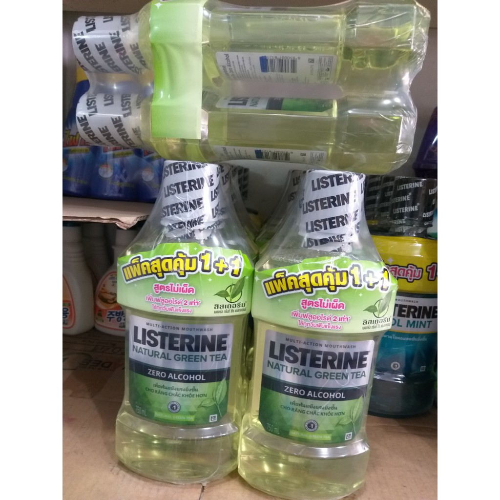 Combo 2 chai nước súc miệng Listerine Natural Green Tea 750ml ngừa sâu răng vị trà xanh không cay