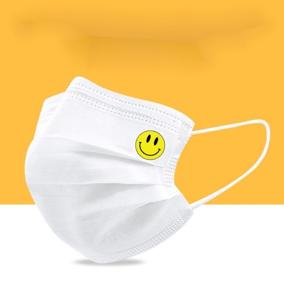 Set 10 Khẩu Trang Ba Lớp Chống Bụi Chống Sương Mù In Hình Mặt Cười Màu Đen Trắng Thời Trang Dành Cho Nam Và Nữ