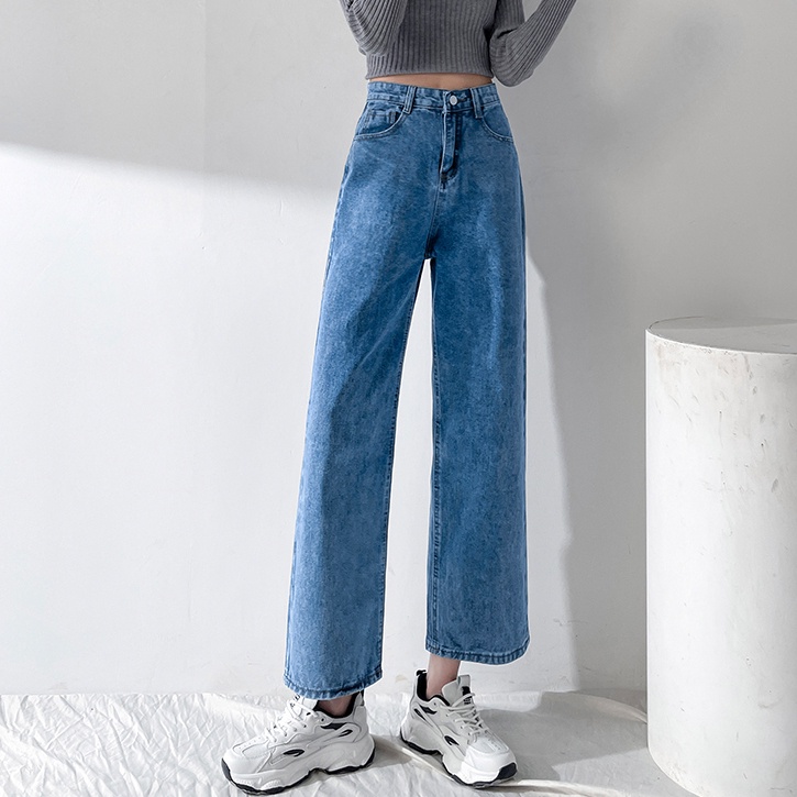 Quần jean SUXI lưng cao ống rộng thời trang mùa thu cho nữ