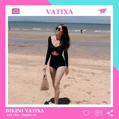 Bikini liền mảnh đồ bơi nữ tay dài nhún ngực khoét lưng VATIXA BKN81 | BigBuy360 - bigbuy360.vn