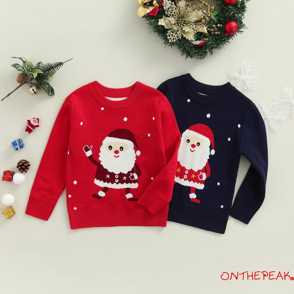 Áo sweater tay dài cổ tròn in họa tiết hoạt hình ông già noel chấm bi dễ thương cho bé gái