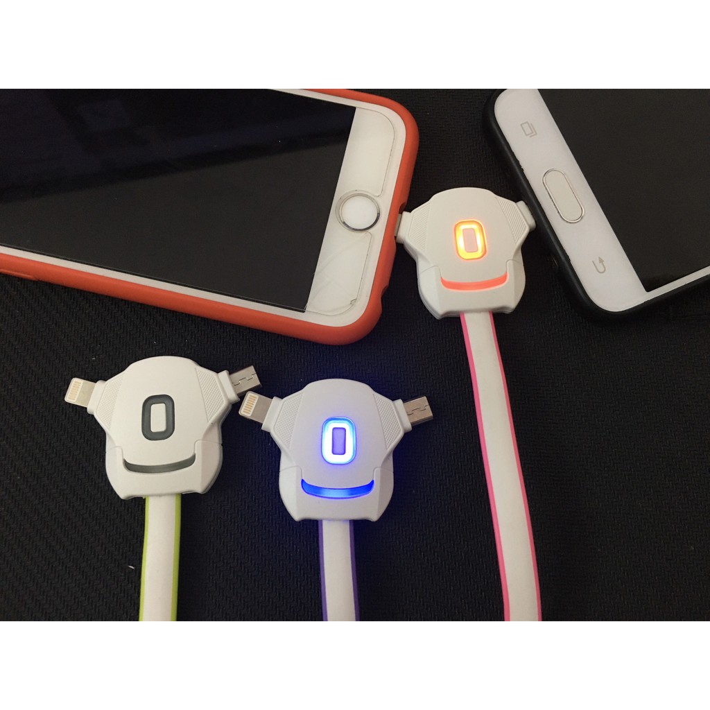 Cáp sạc đa năng 2in1,cáp sạc 2 đầu micro usb-IPcó đèn led báo đầy thông minh