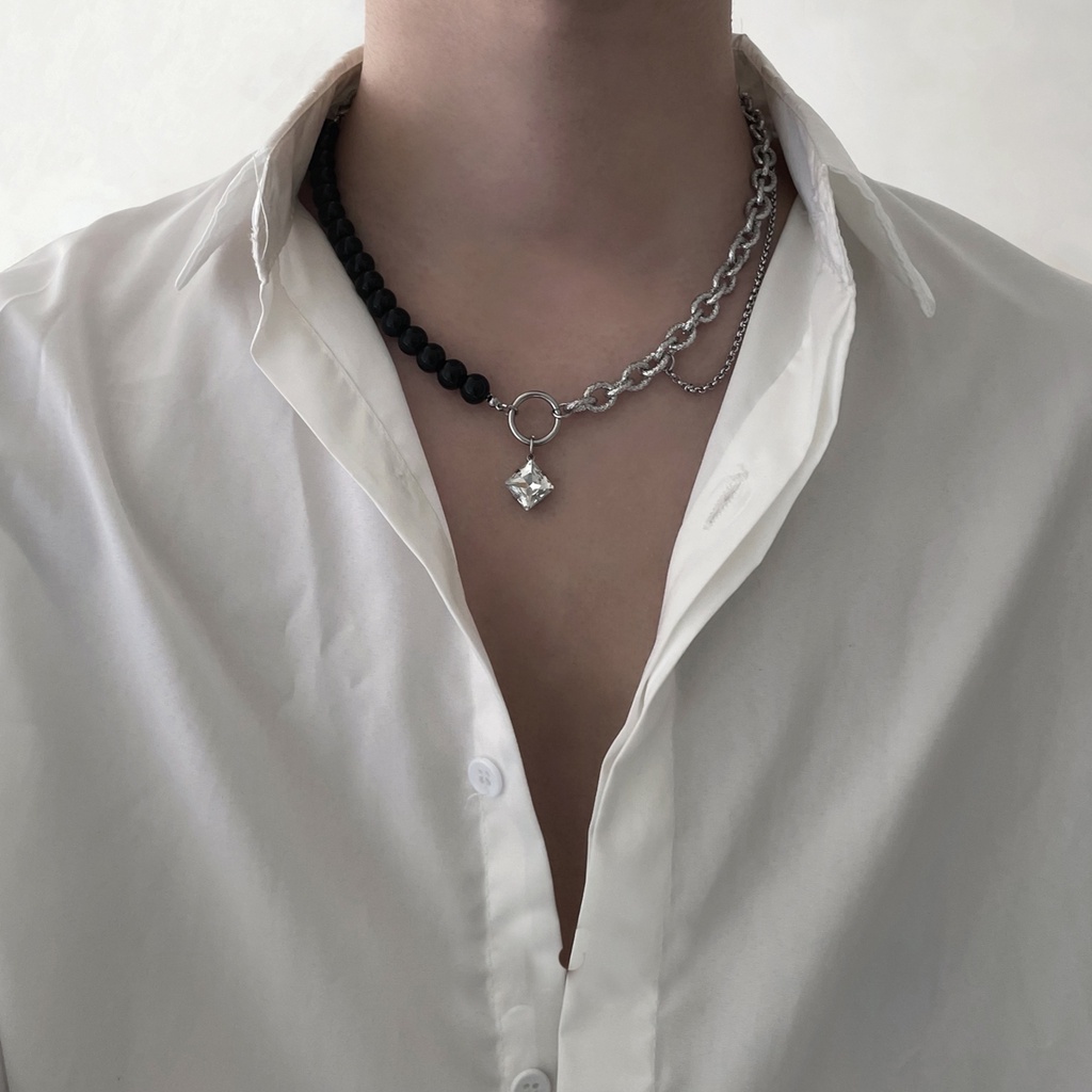 Dây chuyền , vòng tay nam nhà DEOJI, dây Titan không gỉ mix ngọc đen cá tính
