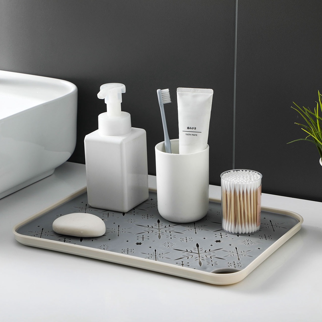 Khay nhựa để cốc JUJIAJIA hình chữ nhật hai lớp tháo rời được có lỗ thoát nước sáng tạo