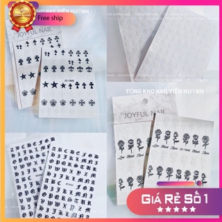 Sticker hoa hồng trắng đen , hình dán móng nail
