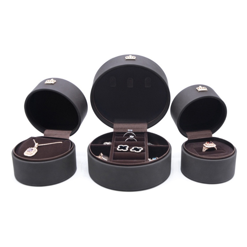 Flgo Hộp Đựng Trang Sức Bằng Da PU Hình Tròn / Vương Miện Tiện Dụng Mang Theo Du Lịch