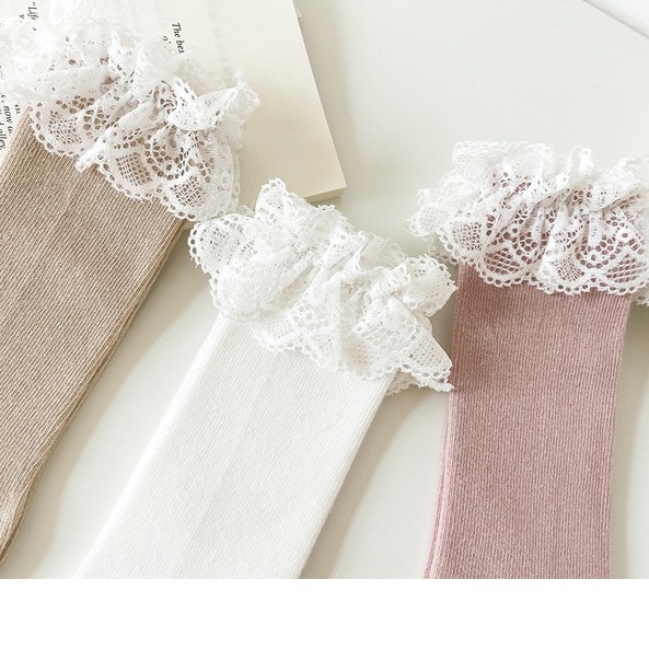 Tất Cao Cổ Thêu Ren Cho Bé Gái Từ Sơ Sinh Đến 2 Tuổi Chất Cotton Siêu Mềm Mịn (Tất-CC01)