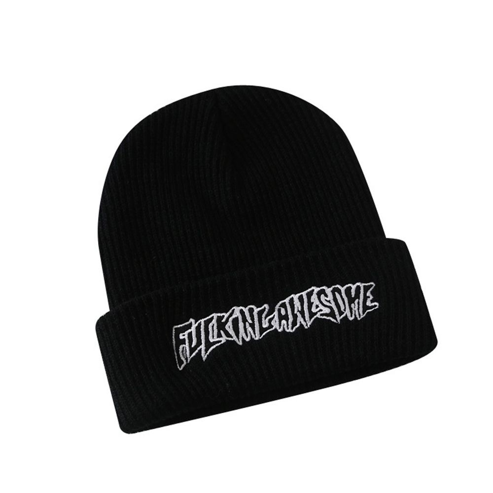 Mũ beanie dệt kim màu trơn thêu chữ phong cách Hàn Quốc thời trang cho nữ