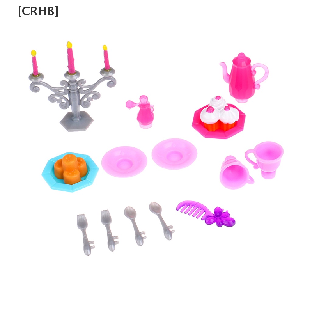 [CRHB] 1Set Dollhouse Spoon Fork Cup Kettle Comb Candlestick Dessert Dining Table Decor Hot Sell