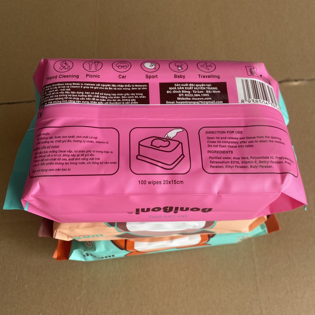 Khăn giấy ướt cao cấp baby hình gấu không mùi BoniBoni