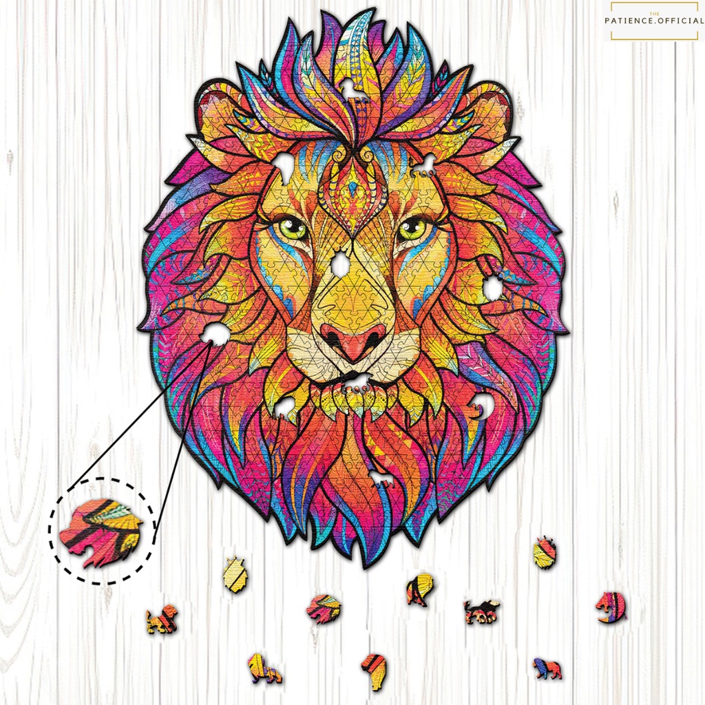Tranh ghép hình gỗ 3D puzzle - Bộ đồ chơi xếp hình - Sư tử hồng Tặng hộp đựng cao cấp - pinky lion
