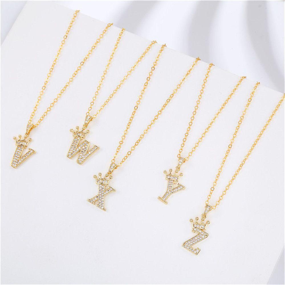 Vòng cổ Mạ Vàng 18K Mặt Hình Vương Miện Thời Trang Cho Nữ|Bảng Chữ Cái Mạ 26 Chữ Cái