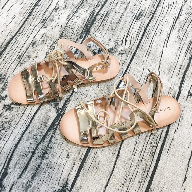 Sandal zara vnxk buộc dây nhũ vàng