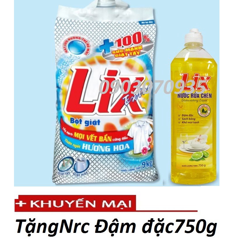 Bột Giặt Lix Extra hương hoa 9kg siêu tiết kiệm TẶNG nk032