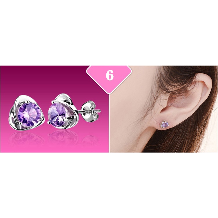 S925 Hoa Tai Mạ Bạc Hình Cỏ Ba Lá Đính Đá Thời Trang Cho Nữ Nhiều Màu