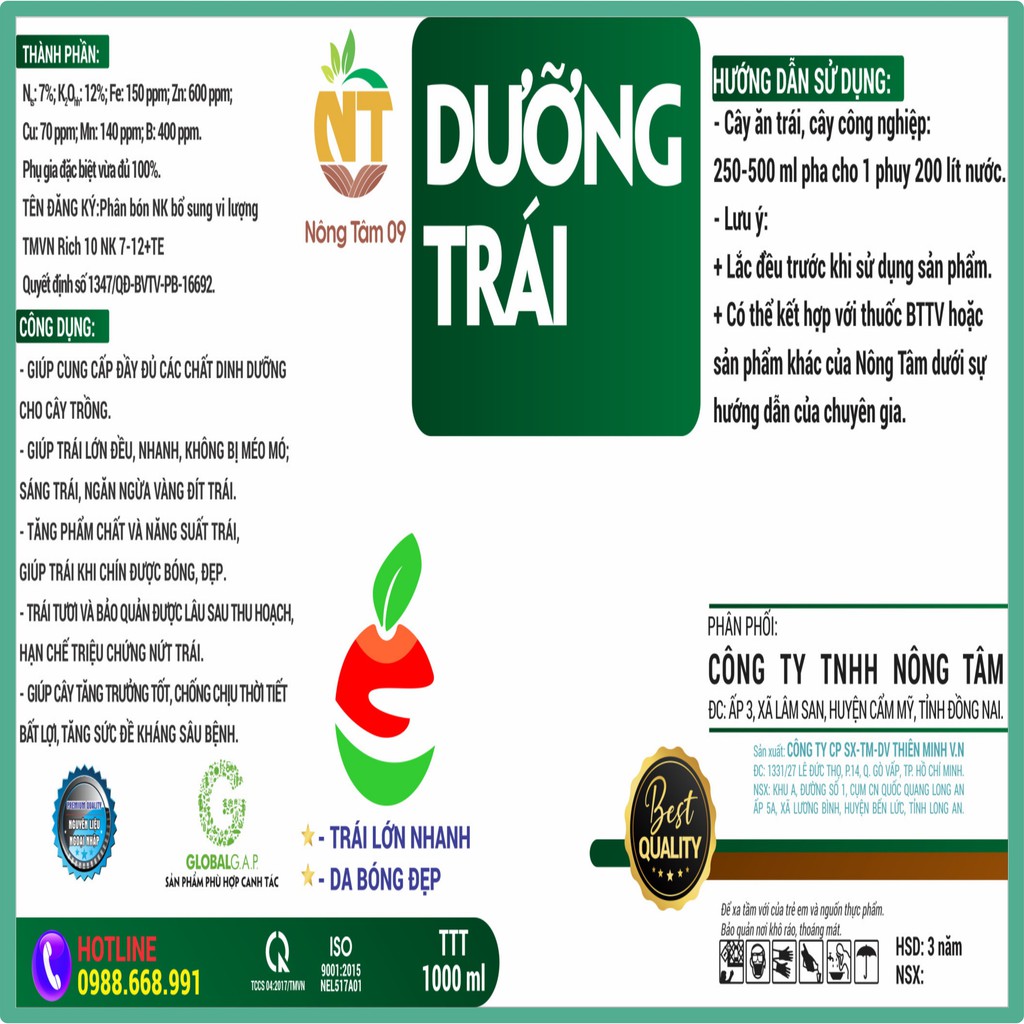 Phân bón siêu dưỡng trái Mix One chuyên dùng cho cây ăn trái, cây công nghiệp, chai 1000ml