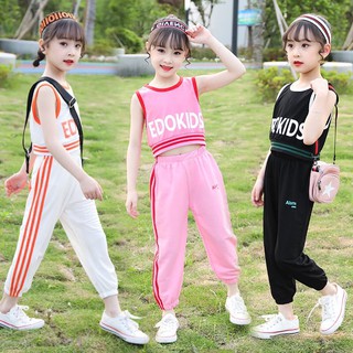 Bộ croptop thể thao áo ba lỗ quần chun hàng cao cấp Quảng Châu cho bé gái 18-45kg