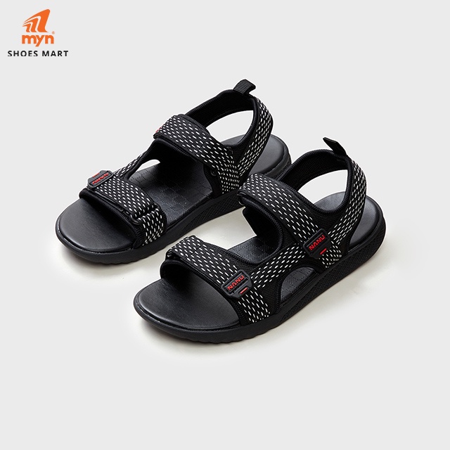 Sandal Nanu Nam mã F4 all black quai ngang họa tiết trắng