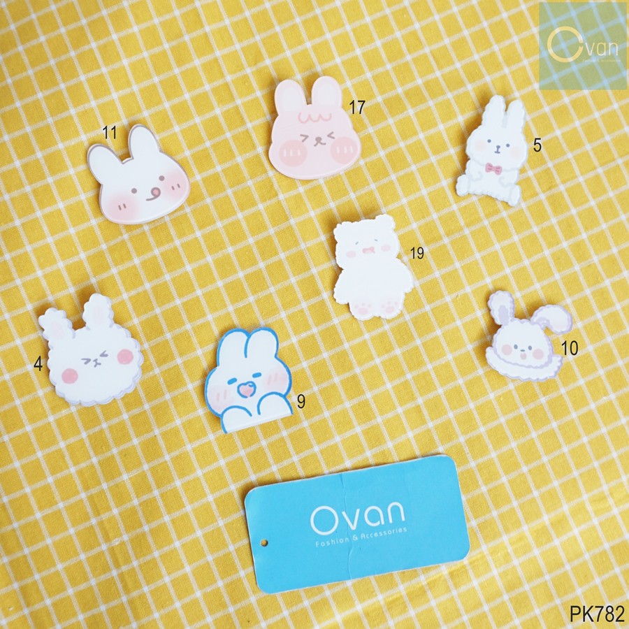 Phụ kiện kiện sticker ghim cài hình thỏ tráng dễ thương Ovan.vn PK782