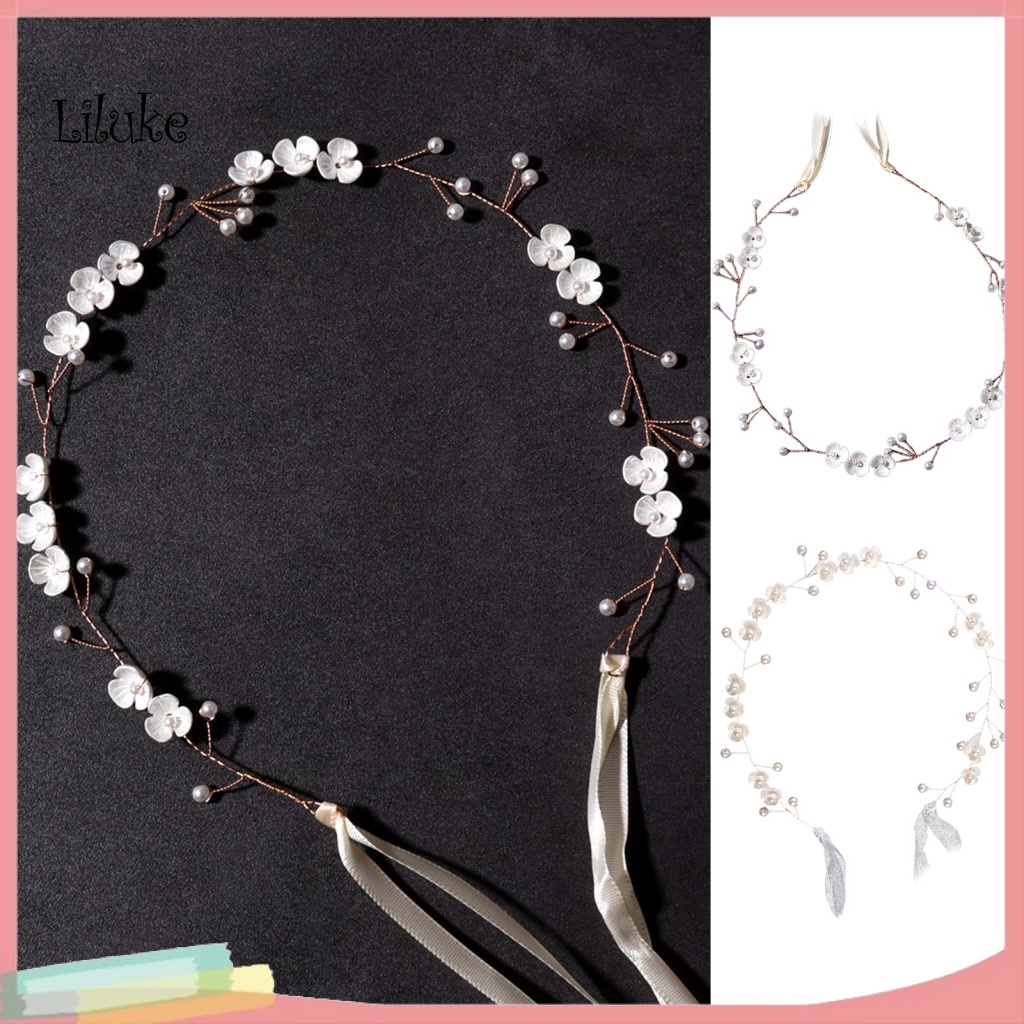 Băng Đô Hợp Kim Trang Trí Hoa Đính Ngọc Trai Giả Xinh Xắn Cho Nữ