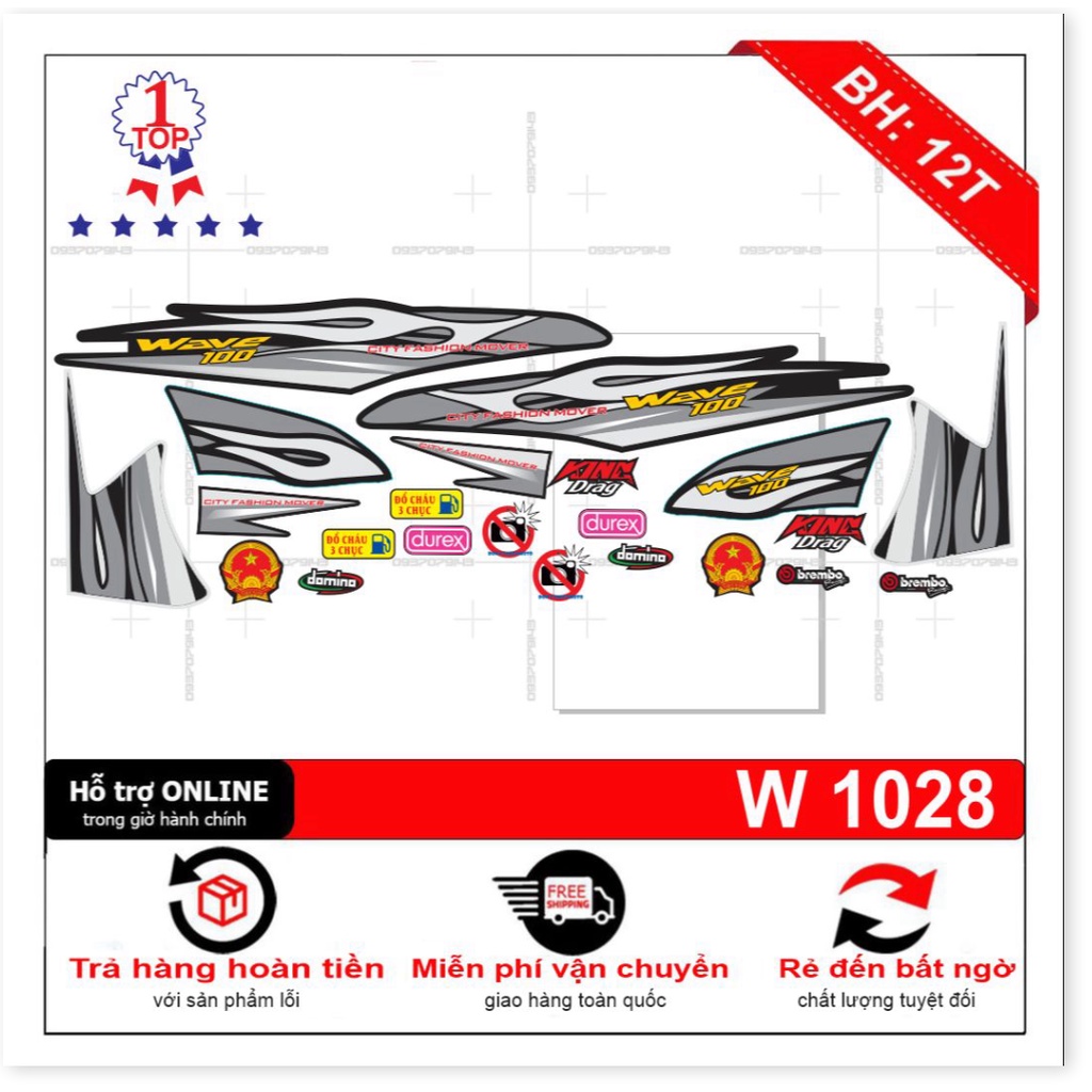 ( Quí khách vui lòng mang ra tiệm cho thợ dán ) Tem wave 100 2016 bạc den