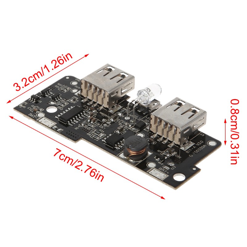 Bảng Mạch Sạc Dự Phòng 5v 2a Hai Cổng Usb Có Đèn Led Pcb Diy