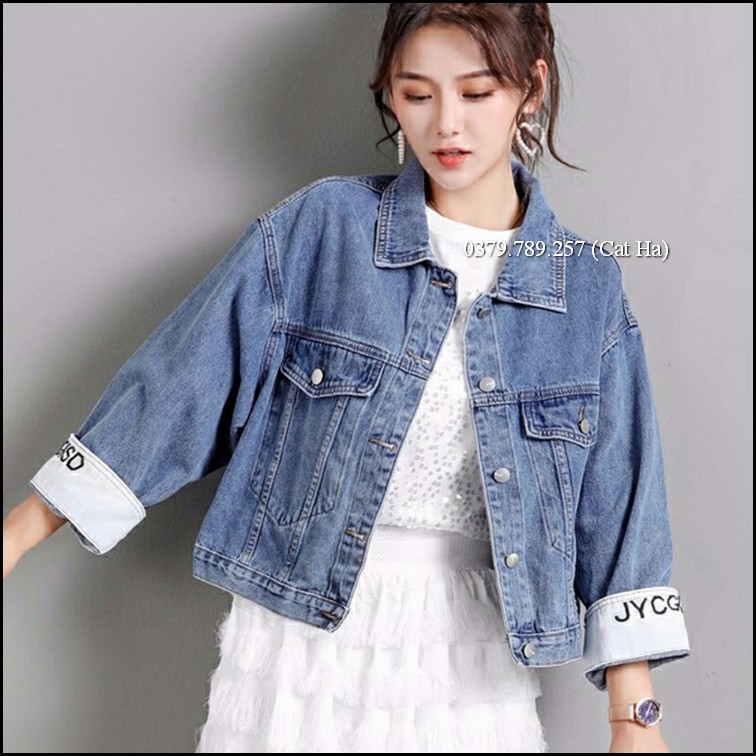 Aó khoác jean nữ xám xanh form dưới 58Kg SKJY lật tay 2 BB12