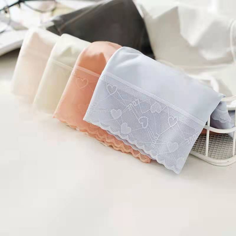 Quần lót nữ tàng hình su lụa sữa cạp phối ren siêu mỏng mát họa tiết trái tim QL99