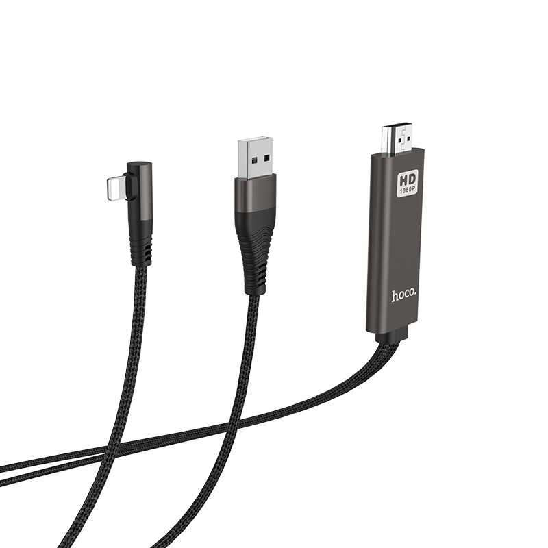 Cáp chuyển Lightning sang HDMI Hoco UA14 wire 1080P HD, dài 2M, chân chữ L (Đen) - Hãng phân phối