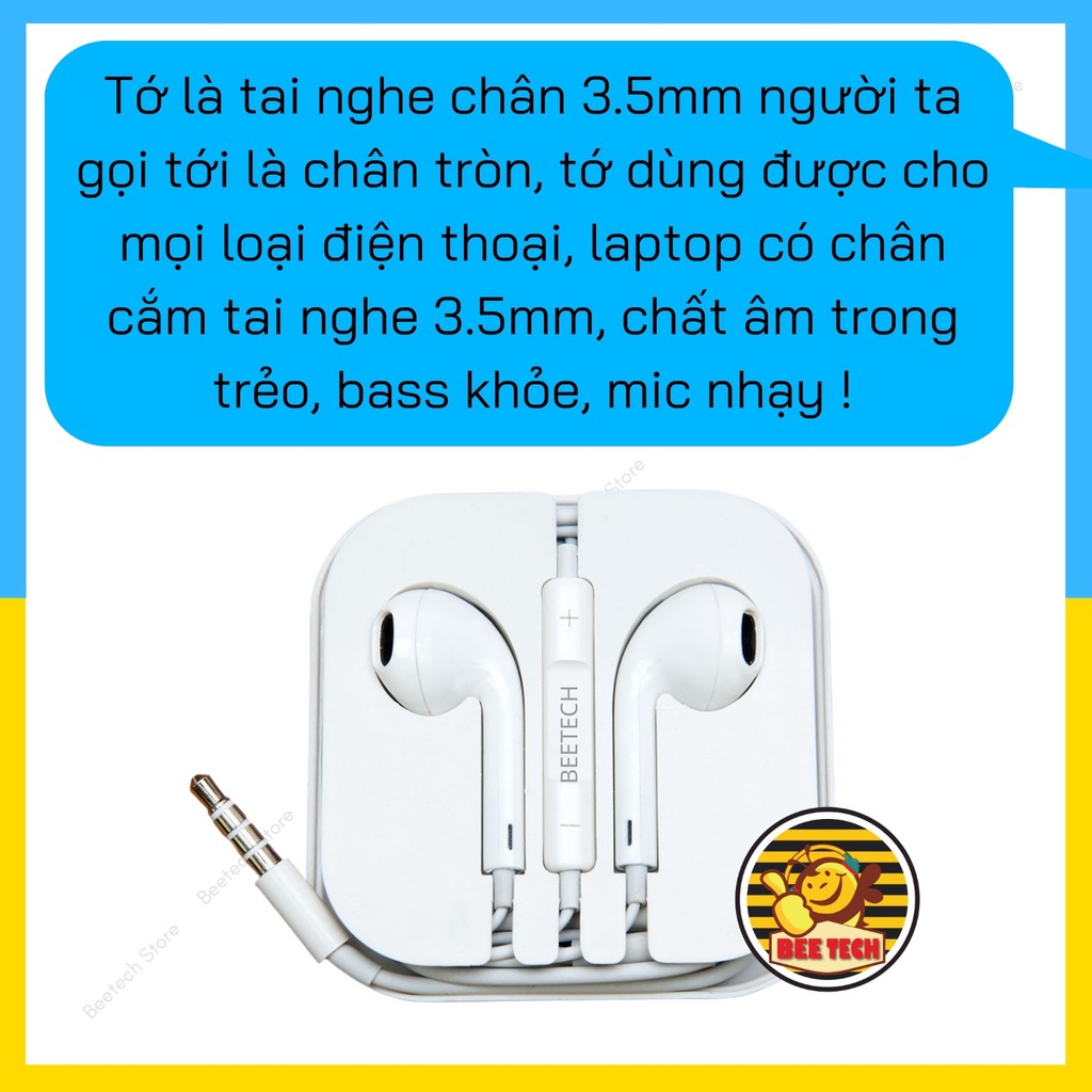 Tai nghe chân 3.5mm( tròn) và chân Lightning (Chân dẹt) chính hãng Beetech cho các loại điện thoại