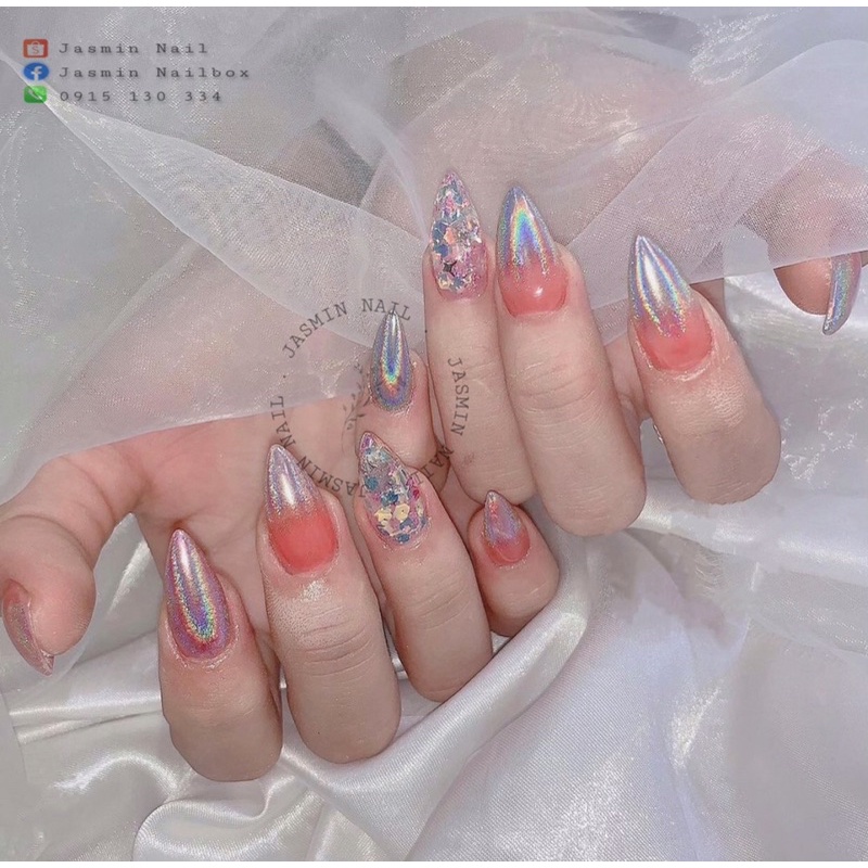 [ Mã JKOAHP giảm 15K đơn 0₫ ] Nail Box móng úp thiết kế mẫu thạch cam hologram tặng kèm keo dũa - Jasmin nailbox