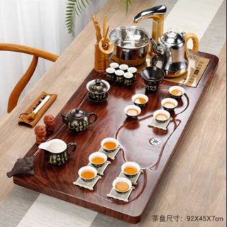 Bộ khay pha trà đạo có cả đun nước từ động kèm Theo cá ấm chén pha trà công phu và dung cụ pha trà đạo