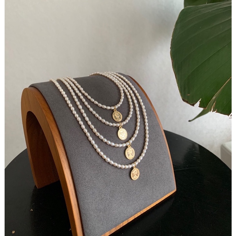 Dây chuyền ngọc trai nhân tạo 4ly mặt đồng xu titan