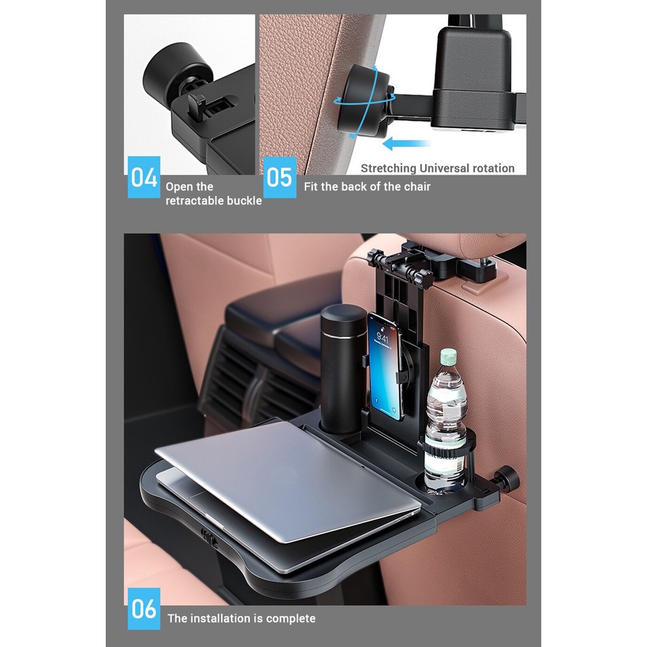 Khay Đựng Thức Ăn / Nước Uống Để Lưng Ghế Xe Hơi Kèm Giá Đỡ Điện Thoại Tiện Dụng