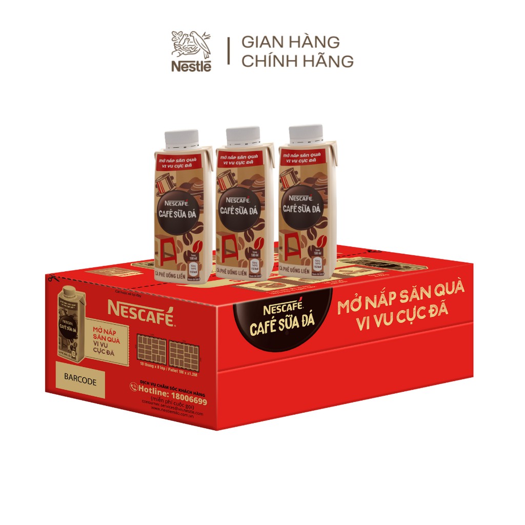 Thùng 24 hộp cà phê uống liền Nescafé cà phê sữa đá (hộp 180ml)