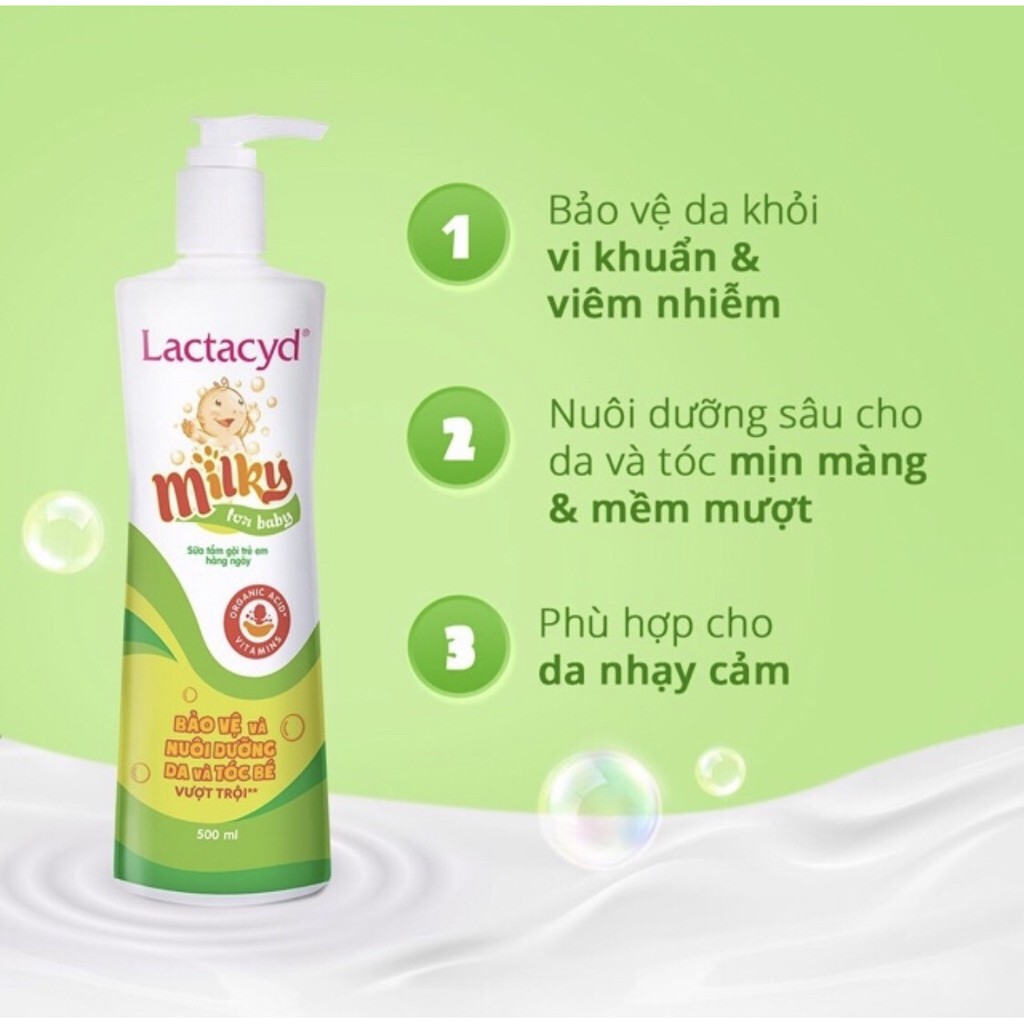 Sữa Tắm Gội Trẻ Em Lactacyd Milky (500ml) - Tặng Kèm 1 Chai BB 60ml