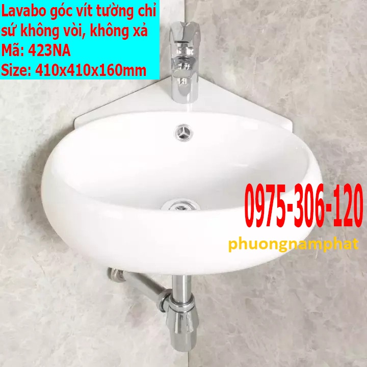 Chậu rửa mặt lavabo góc treo tường 423NA thương hiệu NA.GRAND, men NANO trắng sáng chống ố chống bám bẩn