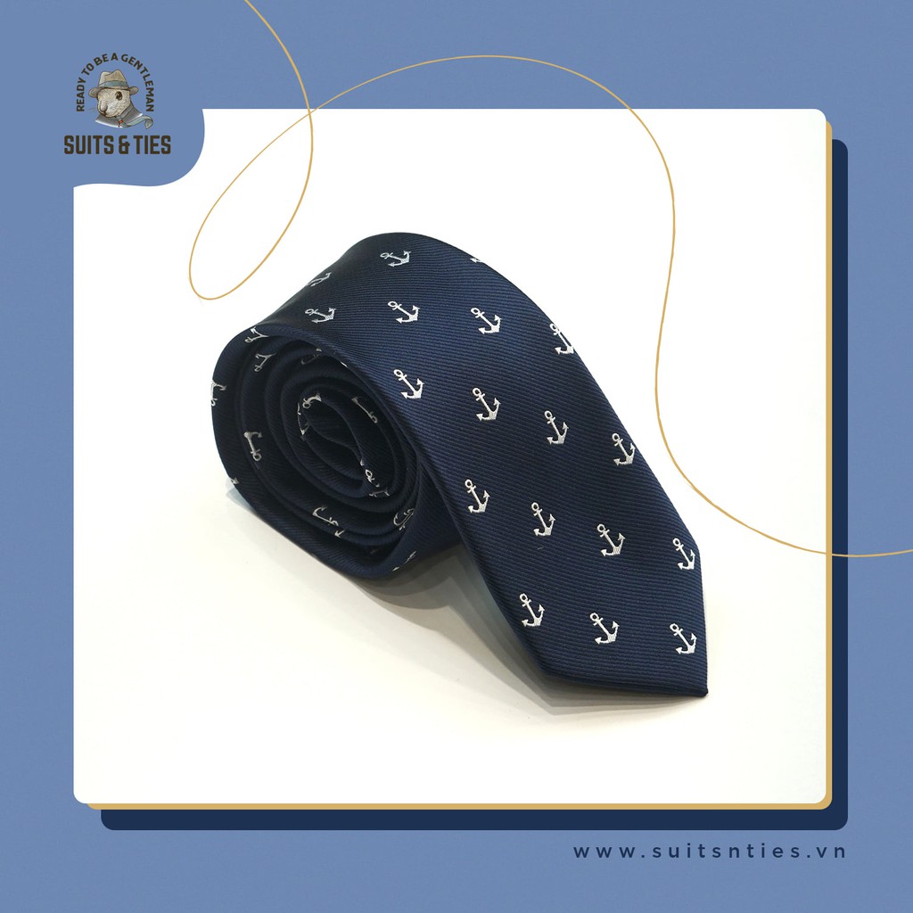 Cà vạt nam màu xanh họa tiết mỏ neo 6cm The Dimple Accessories ST61