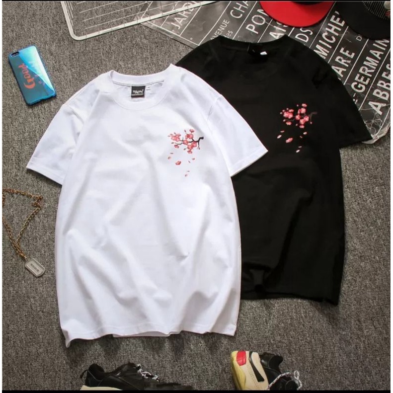 Áo thun tay lỡ, phong cách unisex thời trang,họa tiết hoa anh đào phong cách,trẻ trung.