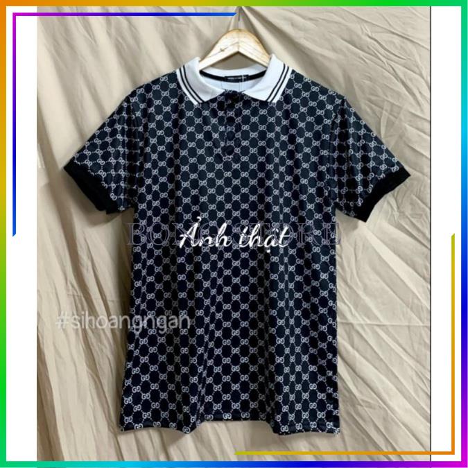 Áo polo nam nữ họa tiết GG ngắn tay cổ bẻ, Áo thun polo nam nữ from rộng