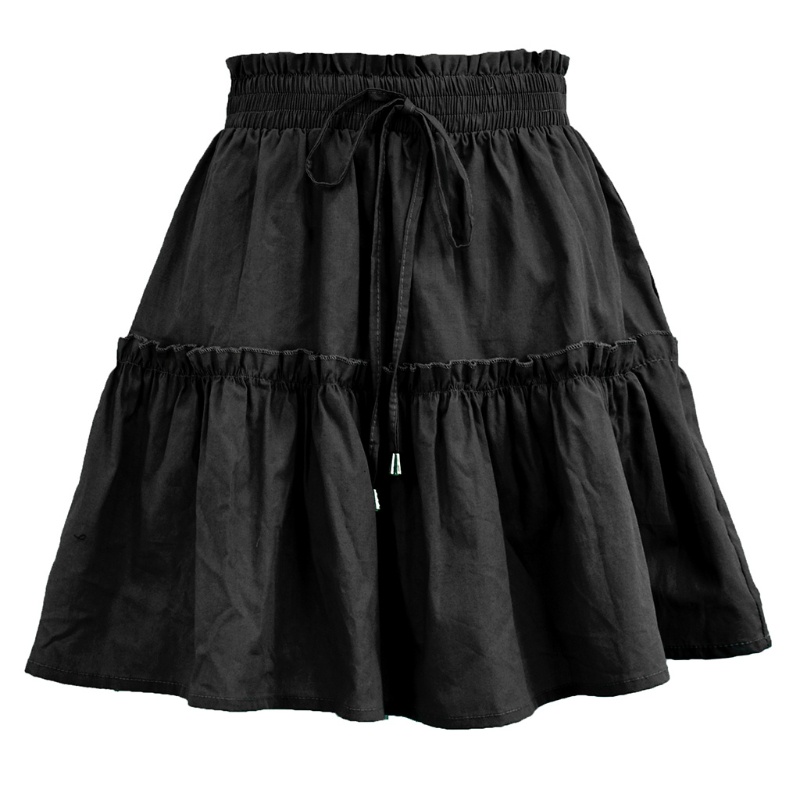 Chân Váy Xòe Chữ A Lưng Cao Màu Trơn Phối Dây Rút Phong Cách Boho Thời Trang Mùa Hè Cho Nữ