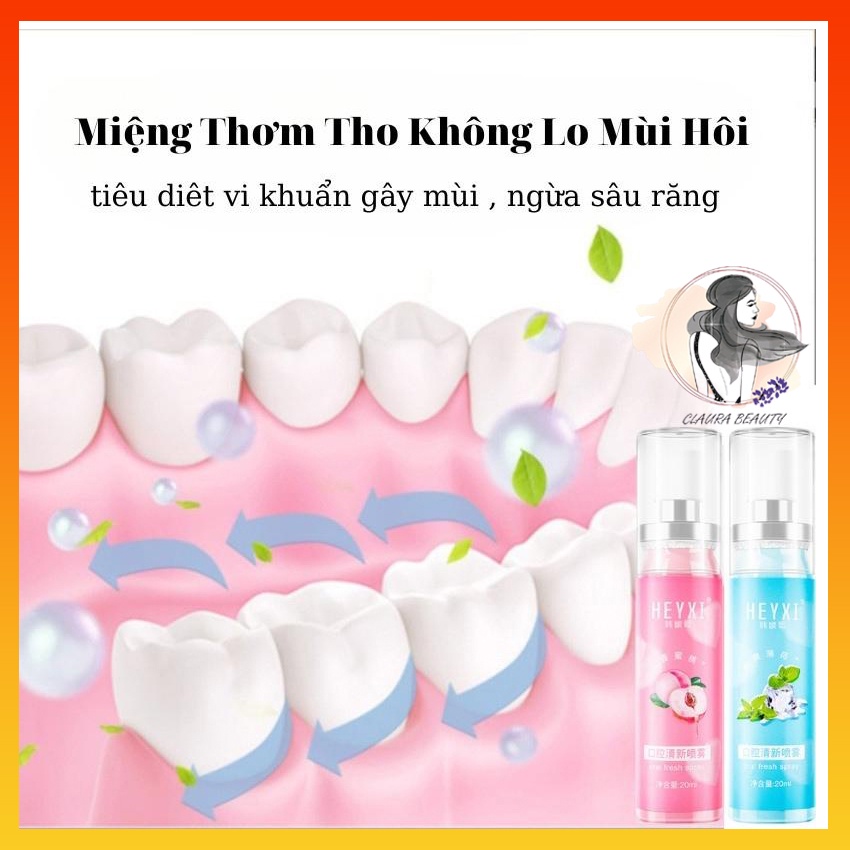 Xịt Thơm Miệng HEYXI Hoa Quả, Hơi Thở Thơm Mát, Lưu Hương Suốt 8H, Vệ Sinh Khoan Miệng CLAURA  BEAUTY